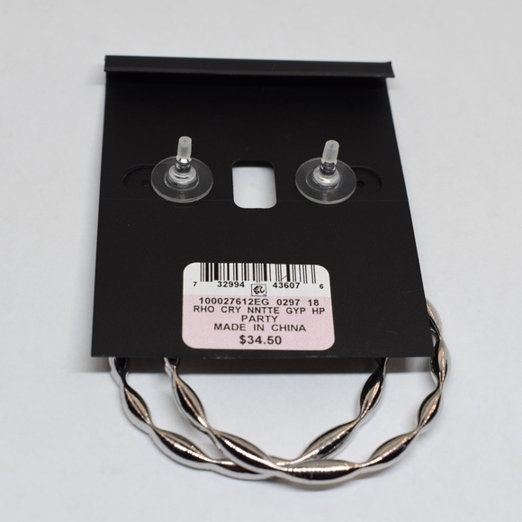 INC Silver tone Crystal Drop Hoop Earrings - Picture 2 of 3